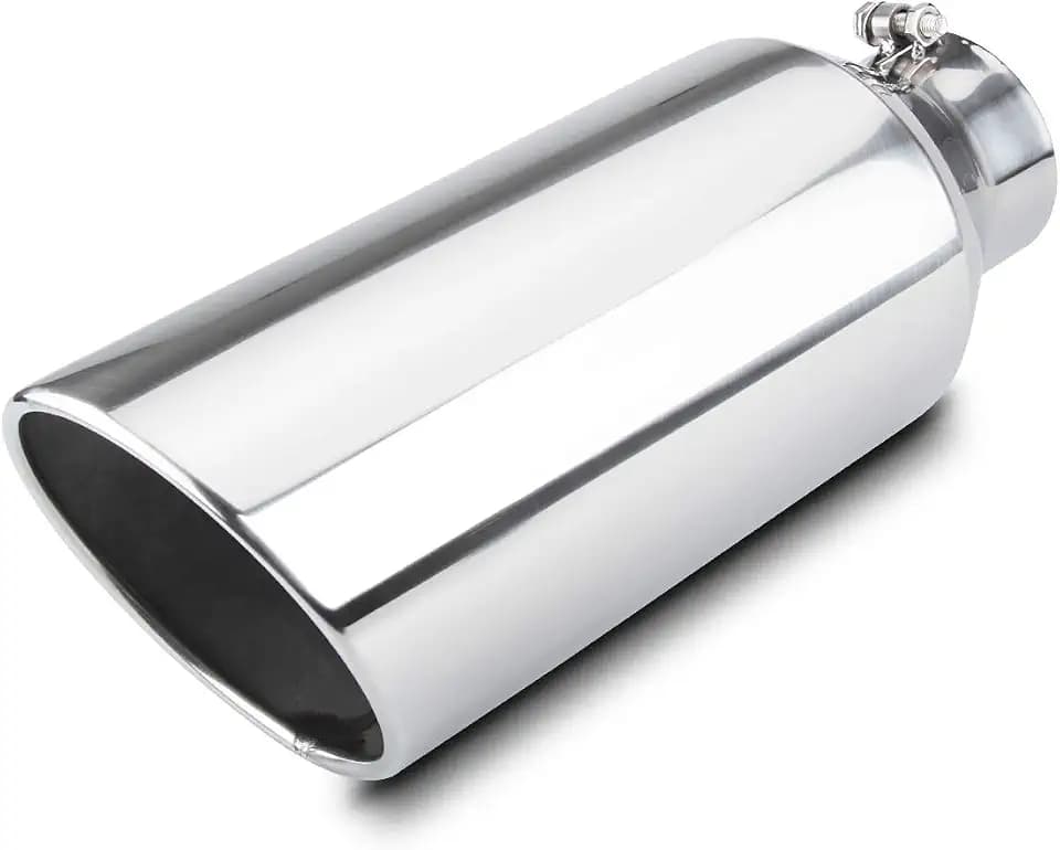 LCGP 4" inlet Universal Diesel Exhaust Tip 7" outlet 18" Long Tail Tip, Polished & Rolled Angle Cut, Bolt-On,Stainless Steel