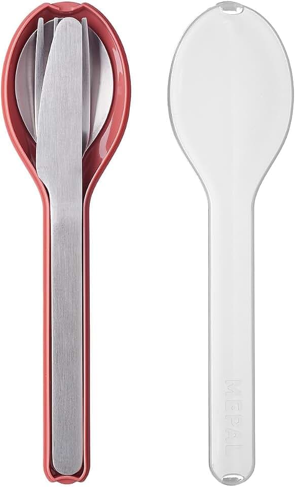 Mepal - Besteck 3-teiliges Set Ellipse - Besteck-Set für unterwegs - Besteht aus einem Messer, Gabel & Löffel - Besteck-Set mit Reiseetui - Edelstahl - Vivid Mauve