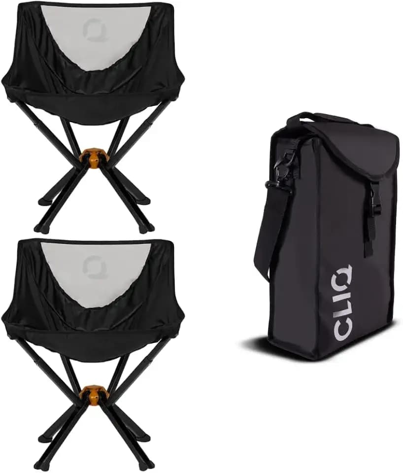 CLIQ ClassiQ 2-Pack Camping Chairs with Free Carry Bag, Portable, Black