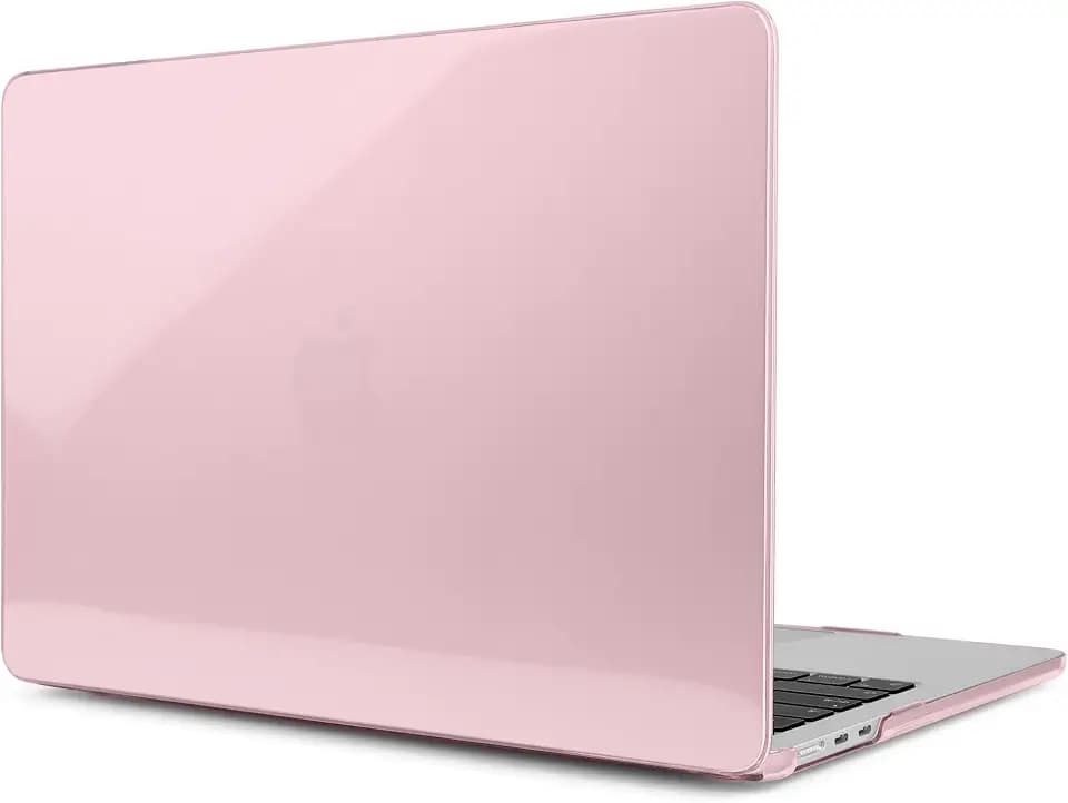 MEEgoodo for MacBook Air M5/M4/M3/M2 13 inch Case 2026-2022, Fit Model A3449/A3240/A3113/A2681, Glossy Case for MacBook Air 13.6 inch with TPU Keyboard & Webcam Cover & OTG Adapter, Fresh Pink