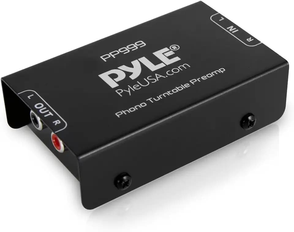 Pyle Phono Turntable Preamp - Mini Electronic Audio Stereo Phonograph Preamplifier with RCA Input, RCA Output & Low Noise Operation Powered by 12 Volt DC Adapter - PP999