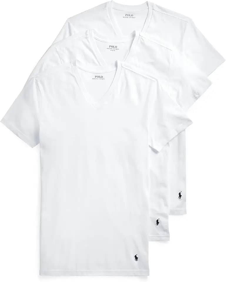 Polo Ralph Lauren Men's T-Shirt Pack, 3-Pack, Cotton Men's Clothing V-Neck Undershirt, Slim Fit Tees, Moisture-Wicking