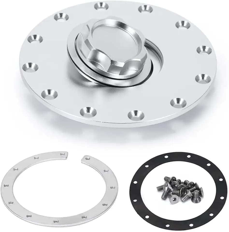 PTNHZ Universal Billet Aluminum Fuel Cell Cap Embedded Auxiliary Oil Tank Cover Flush Mount With 12 Hole Cell Bung and Gasket
