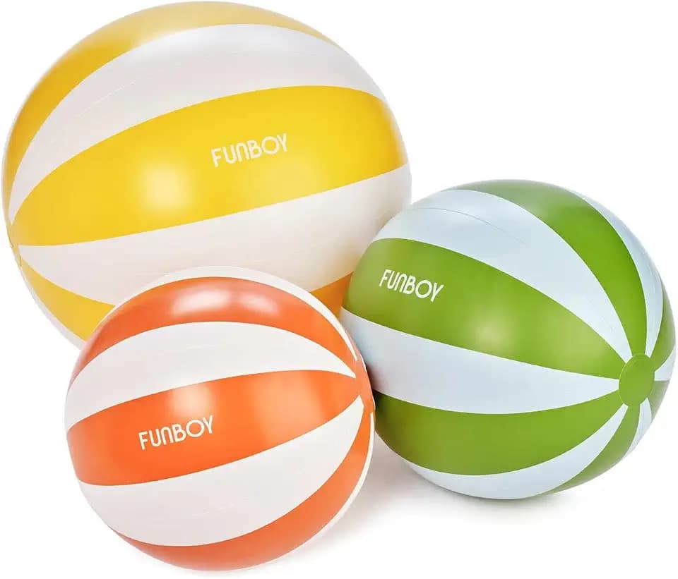 FUNBOY 3-Pack Large 20'' Beach Balls - Vintage Beach Ball Inflatable Pool Toy for Pool Parties and Summer Decoration, Kids Water Games, Adult Fun in the Sun and More.