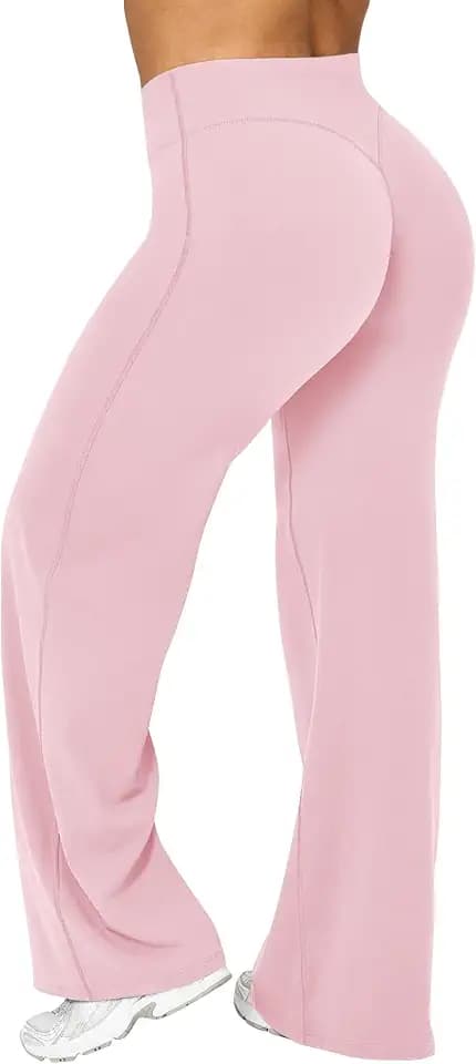 Ieumaz Women Straight Leggings Bottoms High Waist Gym Workout Leggings Stretch Casual Wide Leg Yoga Pants