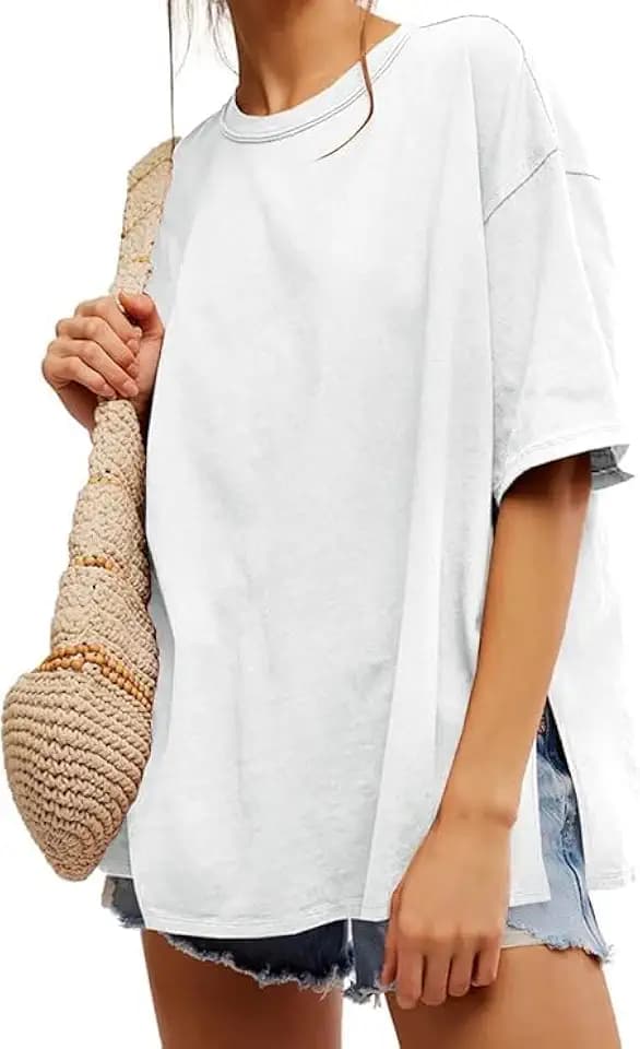 Tankaneo Damen T-Shirt Oversize Kurzarm Rundhals Casual Basic Sommer
