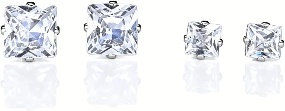 12pairs Stainless Steel Stud Earrings Set 4mm 7mm Hypoallergenic Cubic Zirconia Square Stud Earring For Women And Men