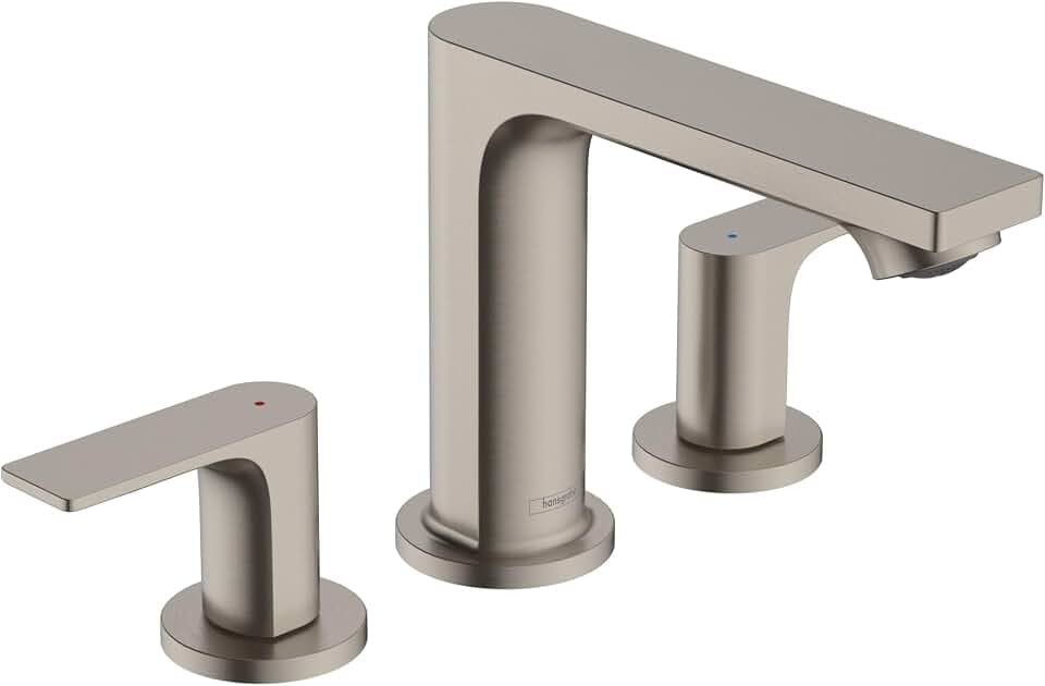 hansgrohe Rebris E Widespread Bathroom Faucet, 2-Handle, 3 Hole Bathroom Sink Faucet for Vanity with Pop-Up Drain Assembly, 1.2 GPM, Brushed Nickel, 72532821