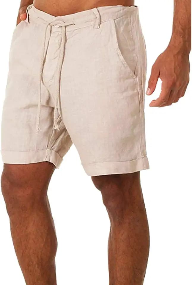ZIWOCH Men's Linen Cotton Casual Shorts Lightweight Summer Beach Shorts