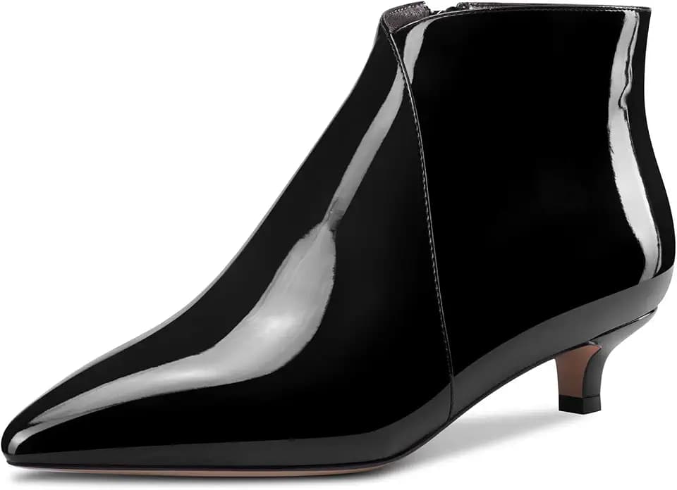 Aachcol Women Ankle Boots Short Bootie Pointed Toe Low Kitten Heel Patent Zipper Dress Shoes 1.5 Inch