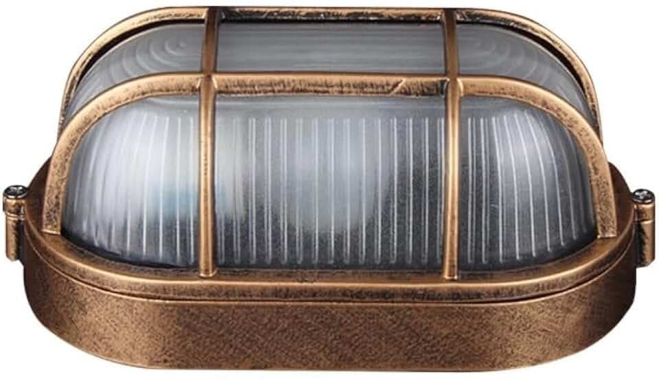 SENFAY Ovalleuchte E27 IP44, Vintage Außenwandleuchte Wandlampe | Druckguss-Aluminium, Schutzgitter & Milchglas, inkl. 5W LED-Leuchtmittel 3000K warmweiß, Wand-/Deckenmontage, robust