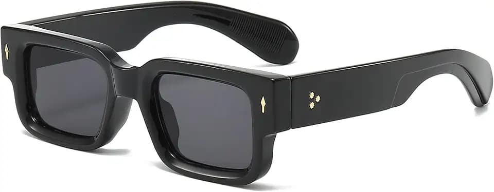 Retro Dicke Rechteckige Sonnenbrille für Damen Herren, Vintage Quadratische Chunky Brille