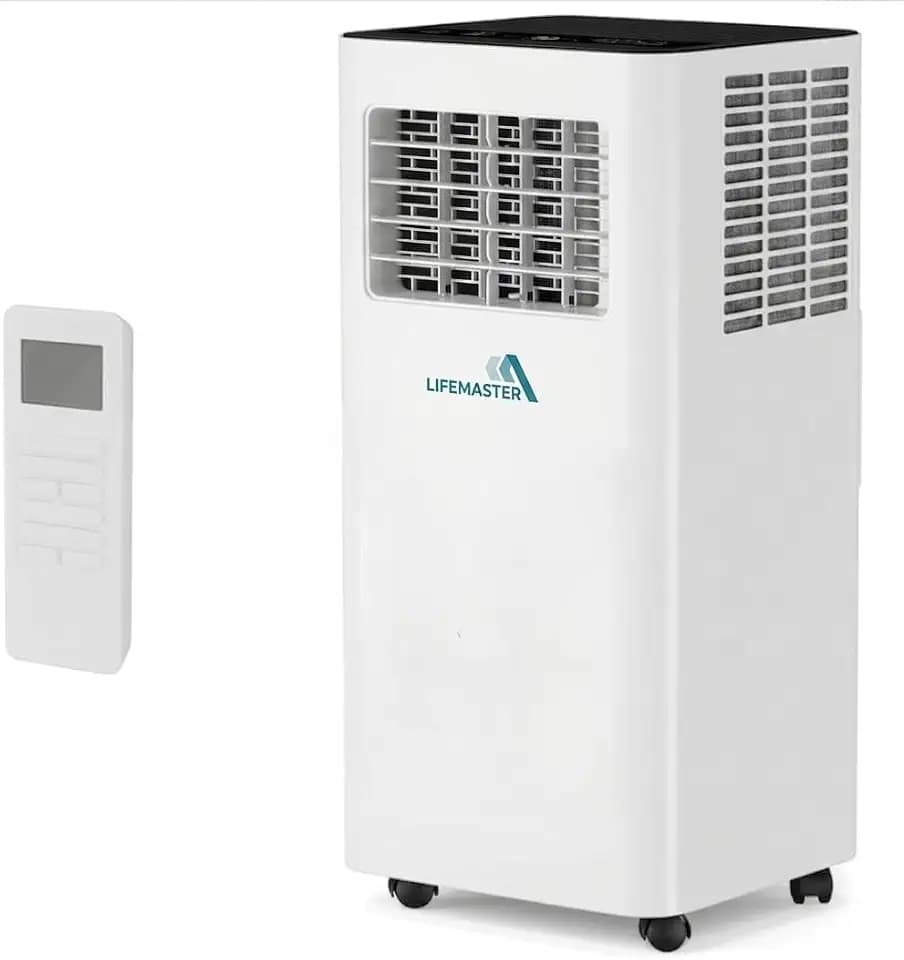 Lifemaster LMPAC8 8,000 BTU Air Conditioner with Digital Remote for Room up to 350 Sq.Ft, 3-in-1 Portable AC Unit with with Installation Kit for Home/Office/Dorms, White