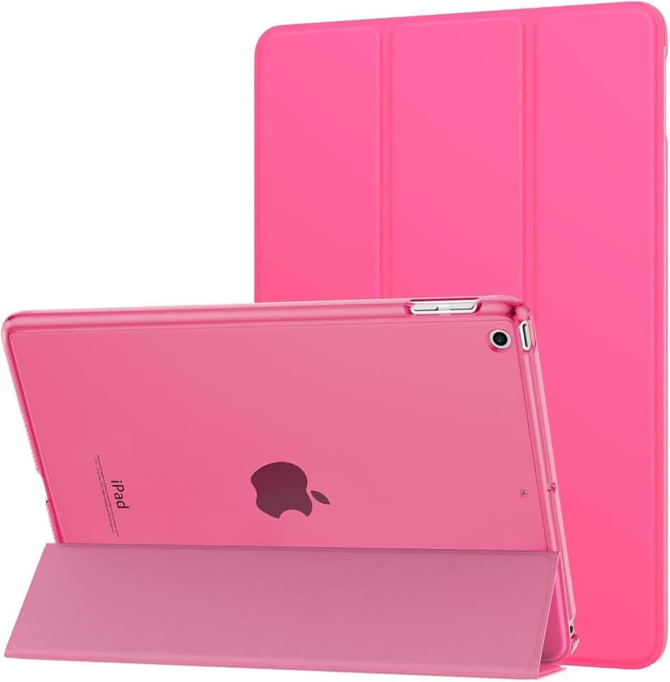 MoKo Smart hülle für iPad 5./6. Generation 9.7 Zoll, Fluoreszierendes Rosa | PU Leder Tasche Schutzhülle Schale Smart Case mit Transluzent Rücken Deckel Auto Schlaf/Wach Stanfunktion