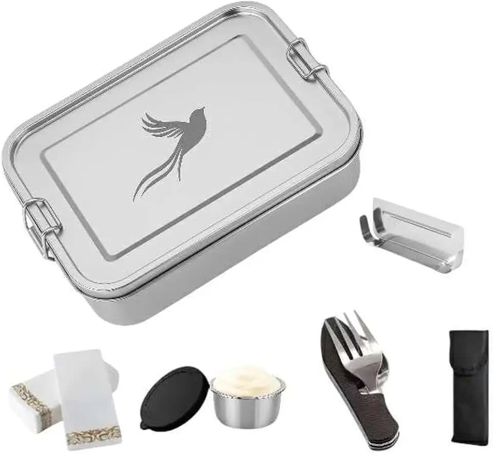 Brotdose Edelstahl 1200 ml – Bento Box auslaufsicher mit 2 Fächern & Besteck – Meal Prep Box – Brotdose Kinder & Erwachsene – Farbwahl (Schwarz)