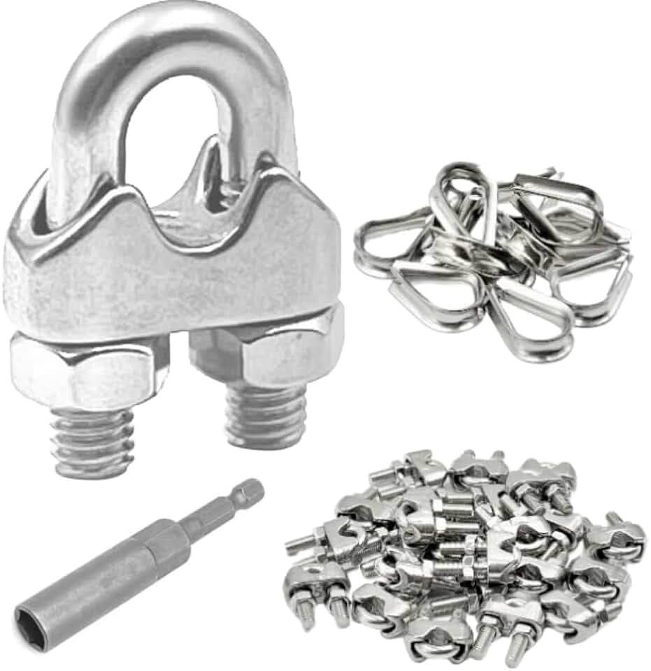 24 Pcs M8 Cable Clamps,Wire Rope Clamp,12 Pcs 5/16" Thimble
