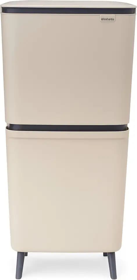 Brabantia SortUp Abfalleimer 20+25 Liter (Soft Beige), Mülleimer mit Deckel mit herausnehmbaren Behältern, schlankes Mülltrennsystem für die Küche mit sanft schließendem Deckel