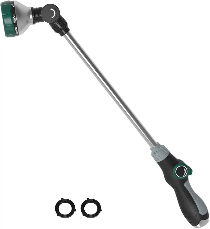 Watering Wand for Garden Hose, 24 Inch, 8 Spray Patterns, Garden Hose Nozzle with Thumb Flow Control, Adjustable Water Sprayer with Pivoting Head, Ideal for Hanging Baskets and Shrubs