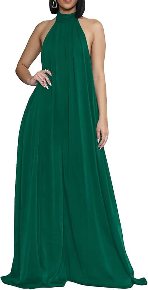 Ekaliy Summer Jumpsuit for Women Dressy Chiffon Halter Neck Jumpsuits