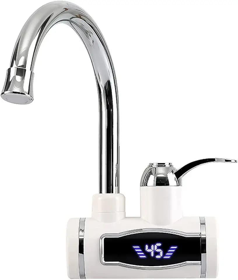Elektrisch Wasserhahn mit Durchlauferhitzer, Btstil 360°Drehbar Edelstahl Durchlauferhitzer Wasserhahn, Elektrische Heizung Wasserhahn 220V mit LCD Temperaturanzeige für Küche