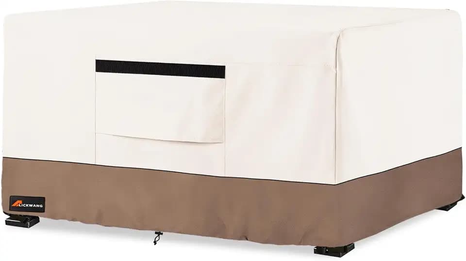 Fire Pit Cover Rectangular, Outdoor Heavy Duty 600D 100% Waterproof Tear-Resistant 52 Inch Fire Table Cover Rectangle, Patio Gas Fire Pit Table Covers, Beige 52" L x 34" W x 24" H