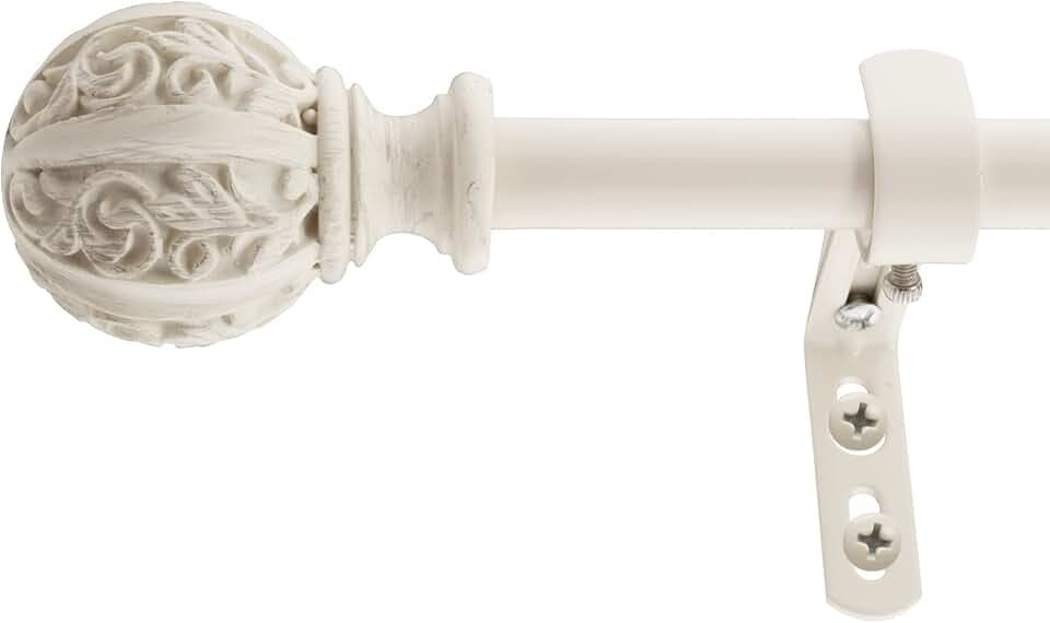 Decopolitan 5/8" Leaf Bay Window Curtain Rod Set, Antique White