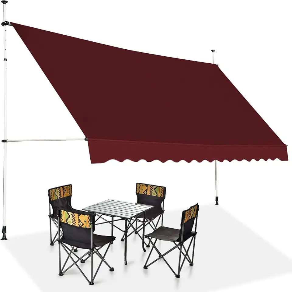 RELAX4LIFE Klemmmarkise 400 cm breit, Markise Balkon ohne Bohren, Höhenverstellbare Balkonmarkise mit Handkurbel, Sonnenschutz für Terrasse Balkon Veranda (400x175cm, Weinrot)