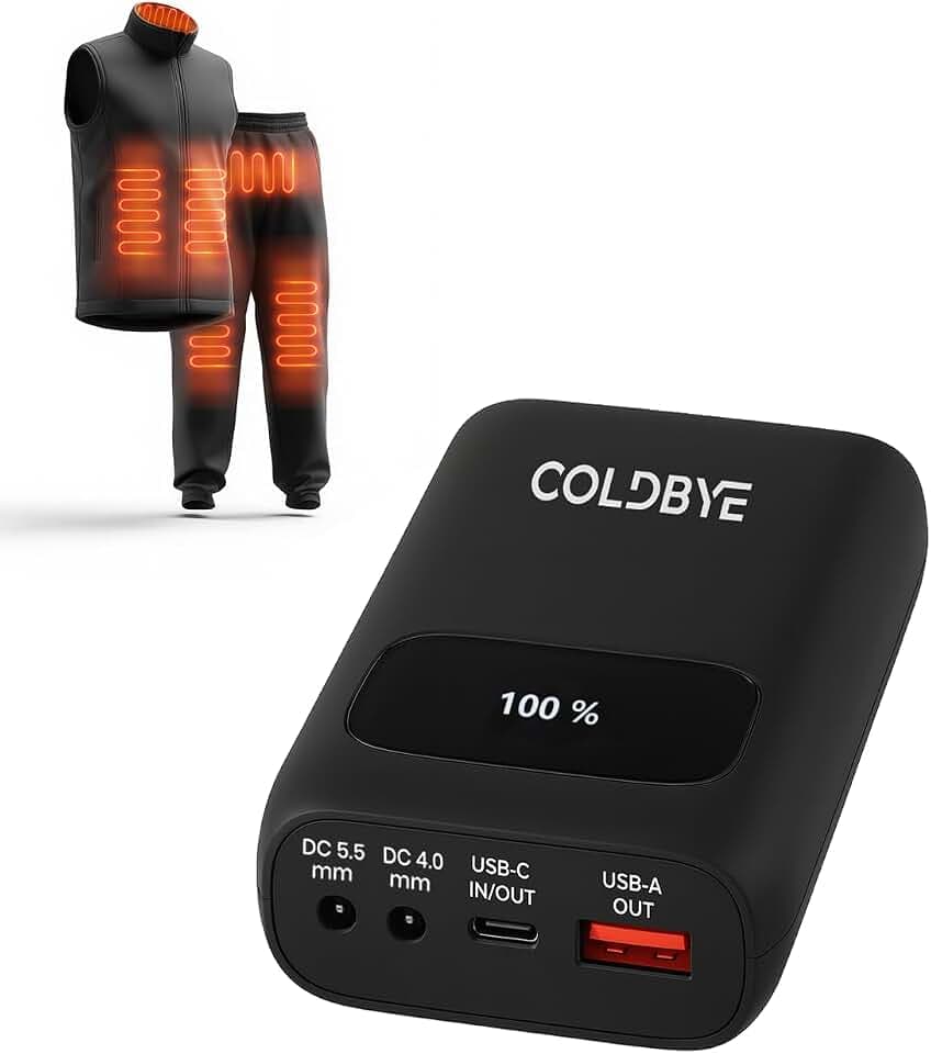 ColdBye 12V Heated Jacket Battery Pack, 15000mah Rechargeable Power Bank with DC/USB/Type-C Output
