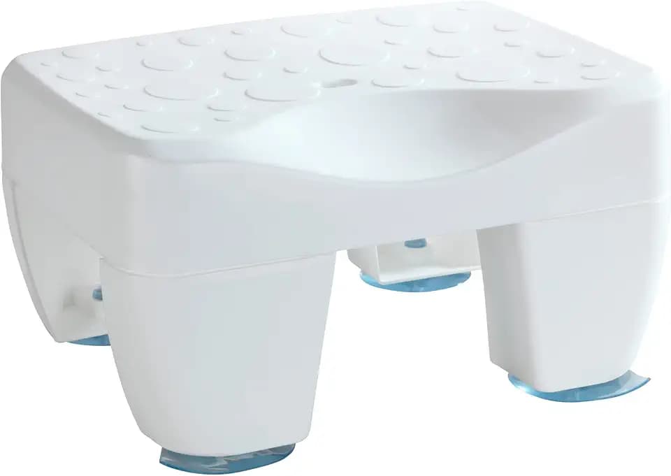 WENKO Badewannenhocker Mod. Secura rutschsicherer Sitz aus robustem Kunststoff max. Belastbarkeit 150 kg mit Wasserablauf 40 x 21 x 31 cm Weiß