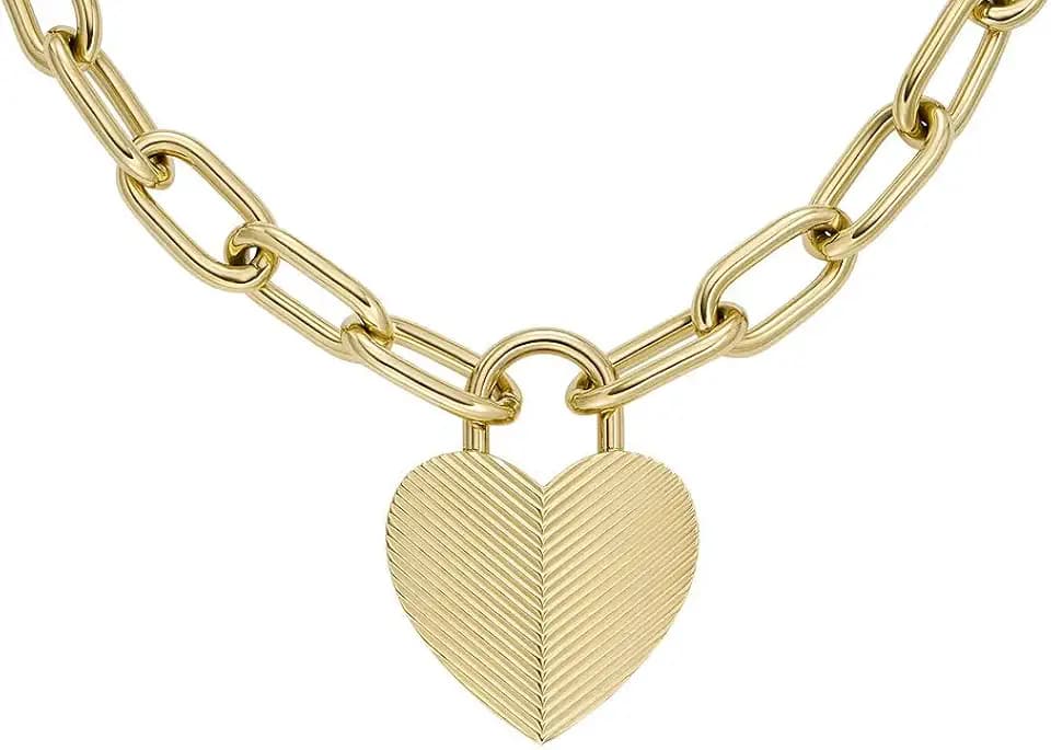 Fossil Damen goldfarbenes Edelstahlcollier mit herzförmigem Anhänger mit Karabinerverschluss