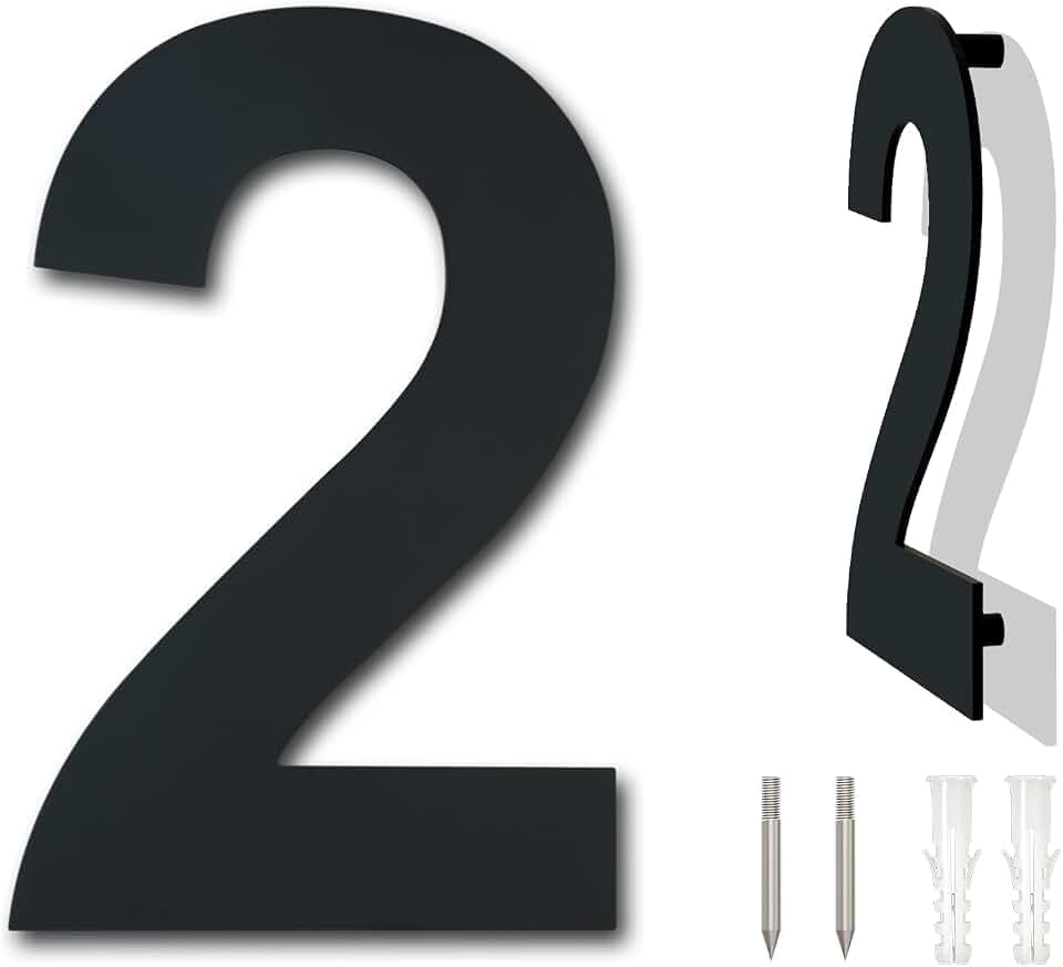 Gebürsteter moderner Edelstahl Hausnummer-152mm hoch-schwarze Beschichtung, schwebende Erscheinung (Nummer 2)