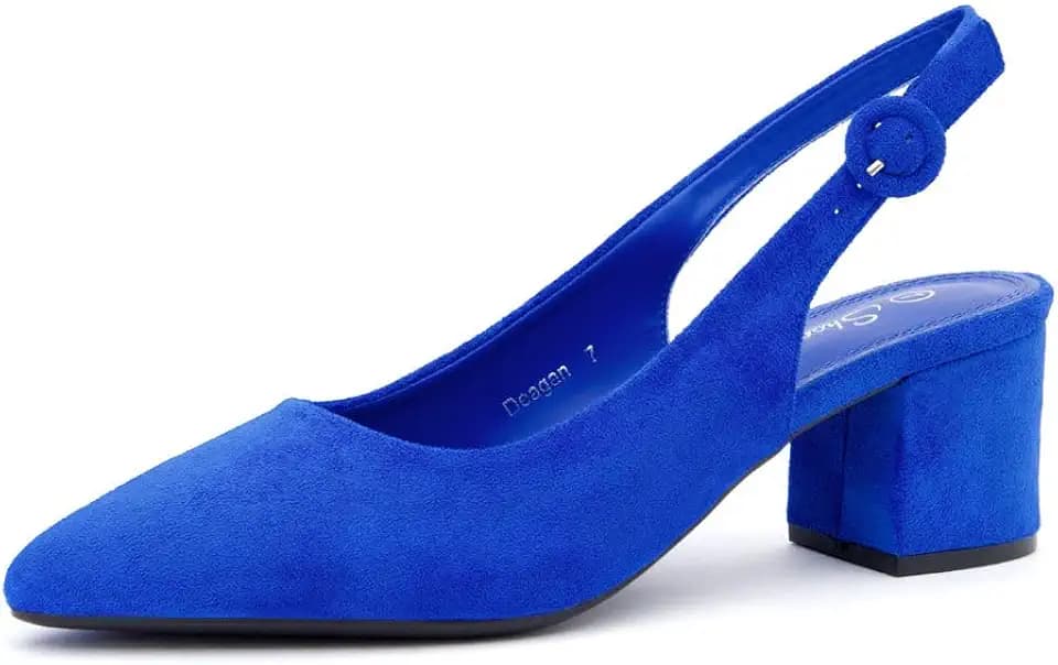 Shoe Land Pointed Toe Low Block Heels for Women – Slingback Slip-On Chunky Heeled Dress Pumps | 2.25 Inch Comfortable Business Casual Heels for Work, Office & Wedding