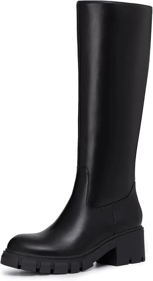 Athlefit Platform Knee High Boots Tall Fall Boots Round Toe Chunky Lug Sole