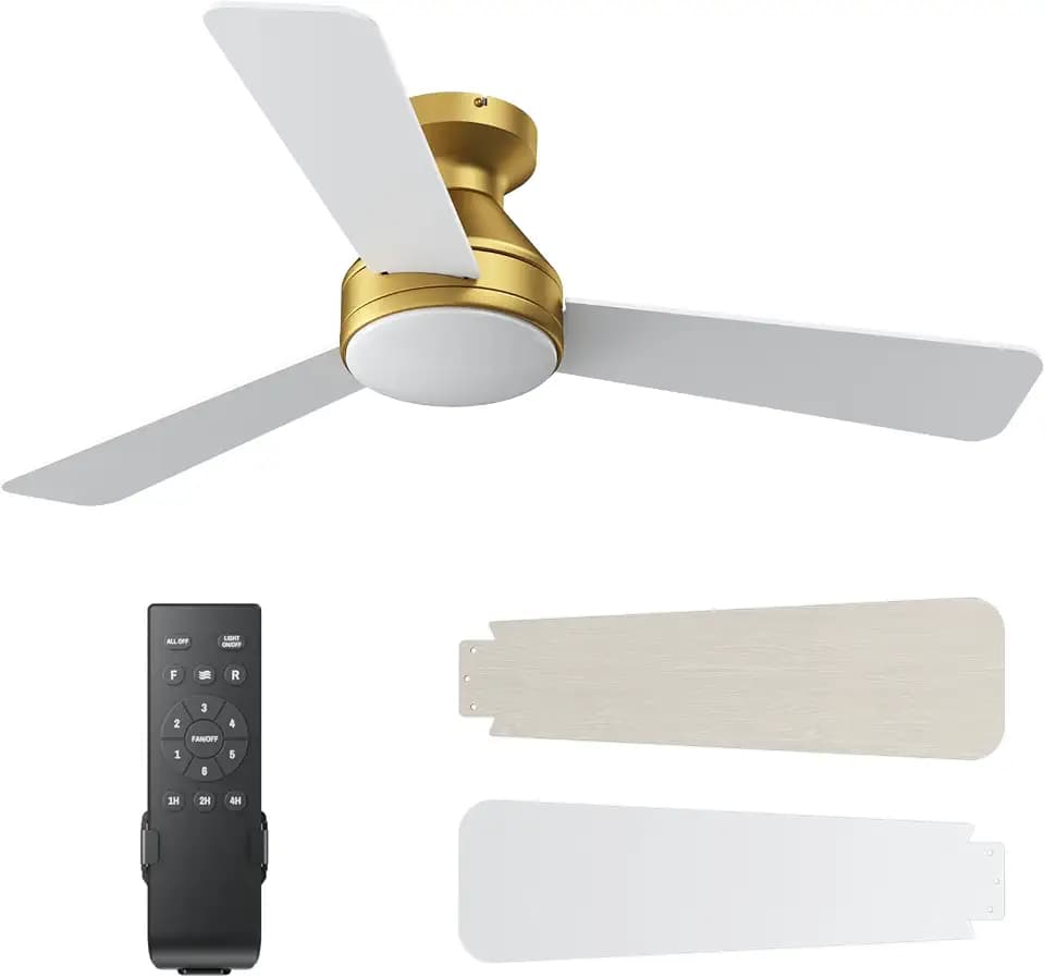 42 Inch Ceiling Fans with Lights And Remote, 3CCT/Flush Moun/6 Speed/Golden