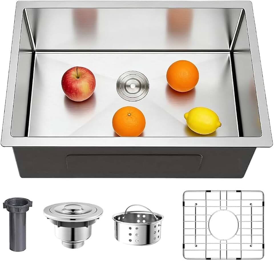 26 x 18 Inch 304 Stainless Steel Undermount Bar Sink,Silver Gray Single Bowl Workstation kitchen Sink With Protective Bottom Grid For Camper,RV Sink