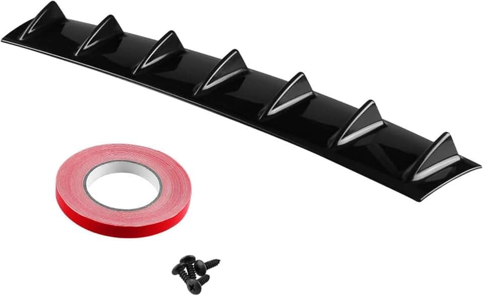 RULLINE 33.5" x5.2" Universal Rear Bumper Lip Diffuser Car Rear Bumper Chassis Black Spoiler Shark Fin 7 Wing Glossy Black ABS