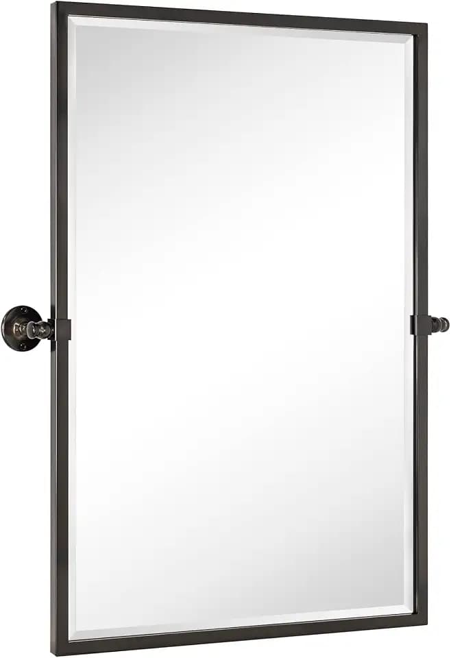 TEHOME Oil Rubebd Bronze Metal Framed Pivot Rectangle Bathroom Mirror Tilting Beveled Vanity Mirrors for Wall, Overall 27.9 x 36 inches (Mirrror 24 x 36 inches)