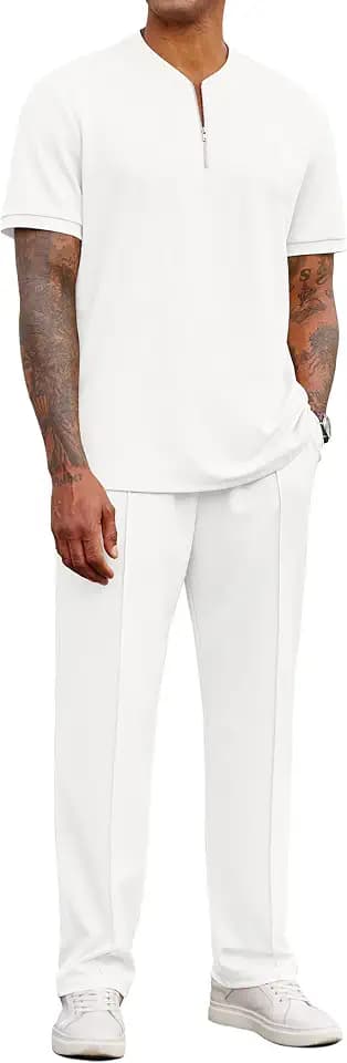 COOFANDY Men's 2 Piece Outfit Quarter Zip Short Sleeve Top & Pants Set