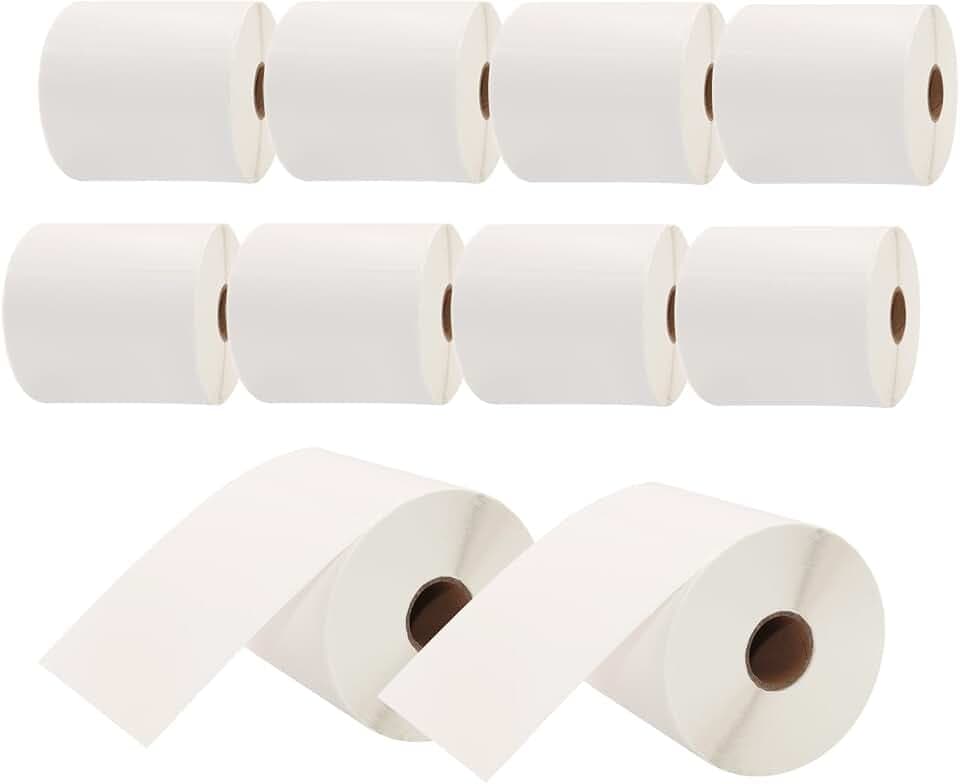 10 Rollen Thermo Versandetiketten 102 x 152 mm 4 x 6 Zoll | Perforiert und unbedruckt Kompatibel mit Zebra und anderen Thermodruckern 300 Etiketten je Rolle 3000 insgesamt