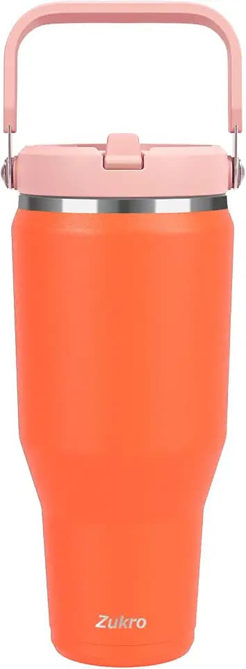 Zukro 40 OZ Tumbler With Flip Straw |Stainless Steel Water Jug With Top Handle For Gym, Outdoors, Car |Large Leak Proof Triple-wall Vacuum Insulated Water Bottle Keeps Cold 30 Hours & Easy Carry