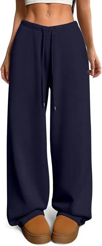 HeSaYep Women's Fleece Flined Sweatpants V-Waisted Wide Leg Baggy Pants