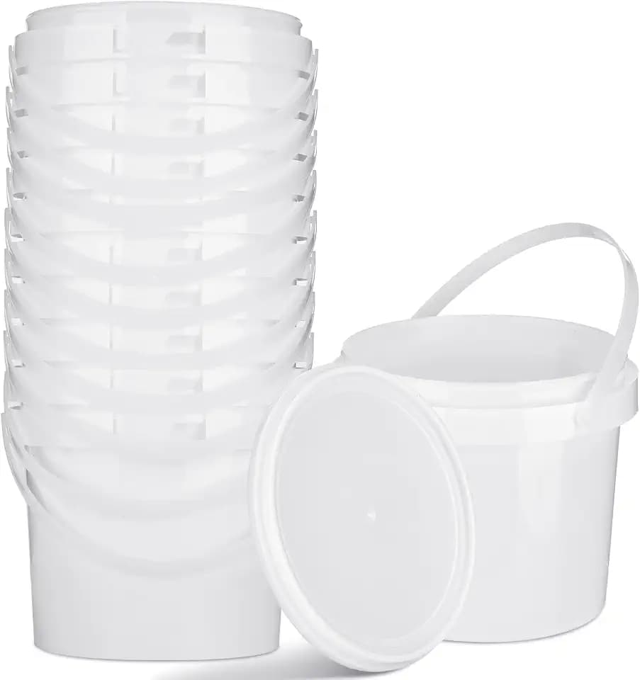 Gerrii 10 Pack White Plastic Bucket with Handle and Lid