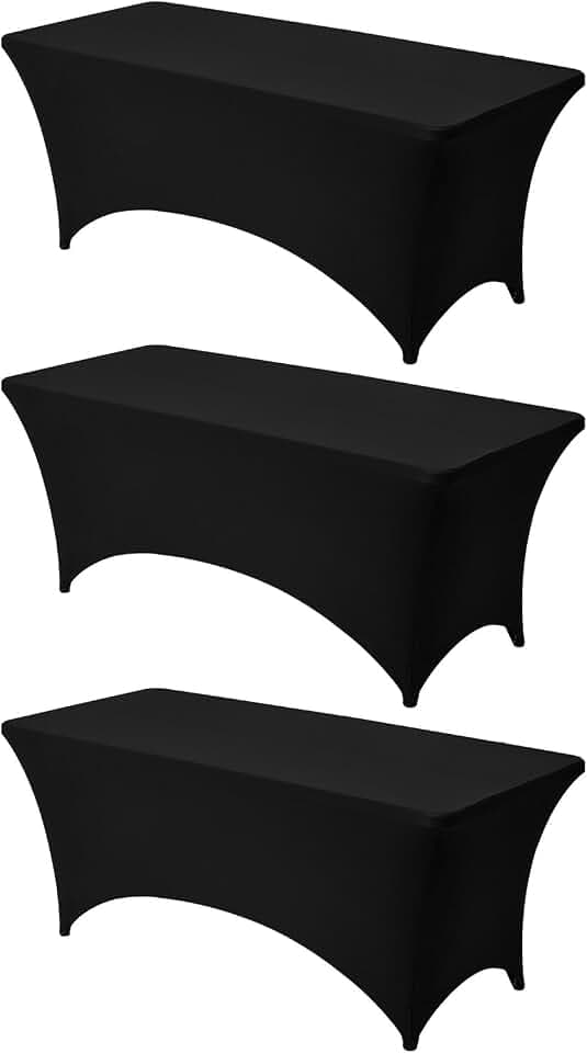 VEVOR 3 Pack Table Cloth for 6FT Rectangular Fitted Events, Wrinkle-Resistant Stretch Black Table Covers, Washable Spandex Tablecloth Protector, for Party, Wedding, Cocktail, Banquet, Festival