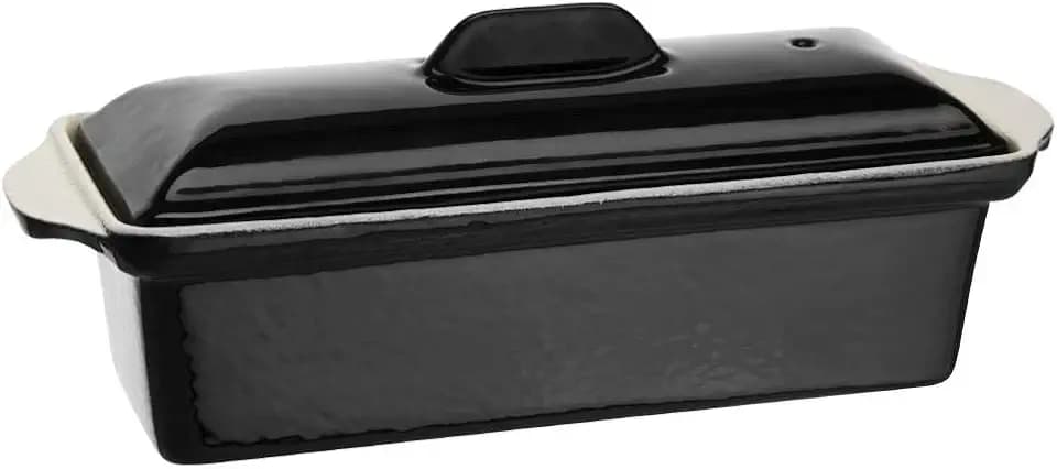 Vogue Gusseiserne Pasteten-Terrinenform 1,3 Liter, Schwarz, Größe: 90(H) x 310(B) x 100(T)mm, Emailliertes Gusseisen, Induktionsgeeignet, Geeignet für alle Backofen- & Kochfeldarten, U559