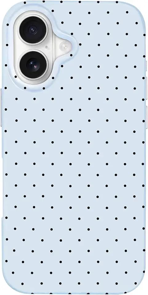 Hython for iPhone 16 Case Cute Polka Dot Aesthetic Design Simple Cover 6.1", Thin Slim Anti-Scratch Soft TPU Bumper Shockproof Rubber Protective Phone Cases for Women Girls Girly Boys, Blue