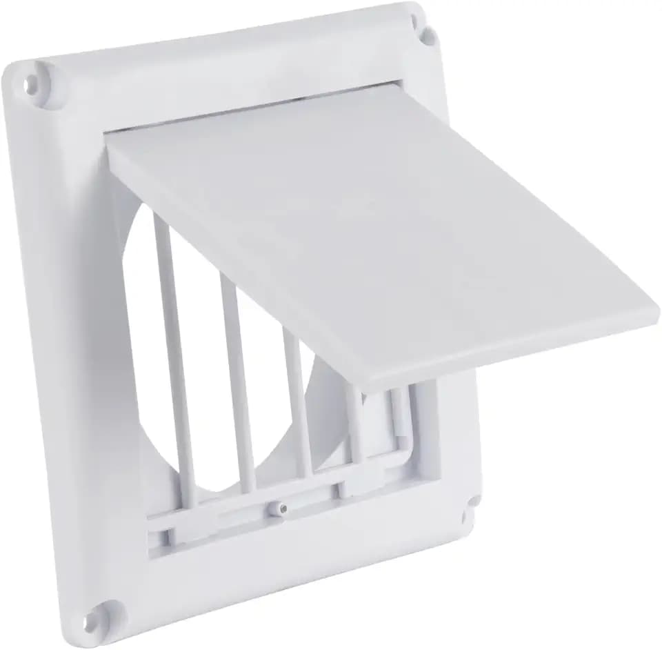 EverSafe 4" Dryer Vent Cover with Collar for Exterior Wall Vent Hood Outlet, Auto Airflow Grill, Flush Mount, Anti-Lint Buildup, Wildlife Guard, White
