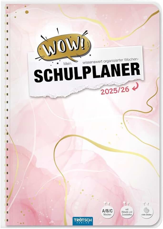 TRÖTSCH - Schulplaner WOW Marble 25/26: Planer Schülerkalender Hausaufgabenheft Timer