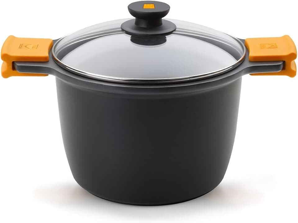 BRA Efficient | Hoher Topf mit Glasdeckel und Silikongriffen 24 cm