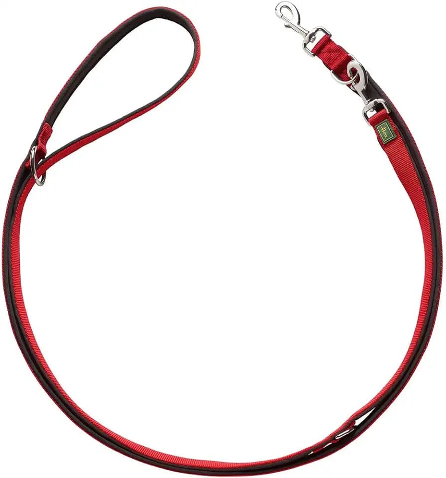 HUNTER Verstellbare Führleine NEOPREN, Farbe: rot/schwarz, strapazierfähiges Nylon, 3-fache Verstellmöglichkeit, weiche Neoprenpolsterung, ideal für Alltag und Training, Größe: 20/300