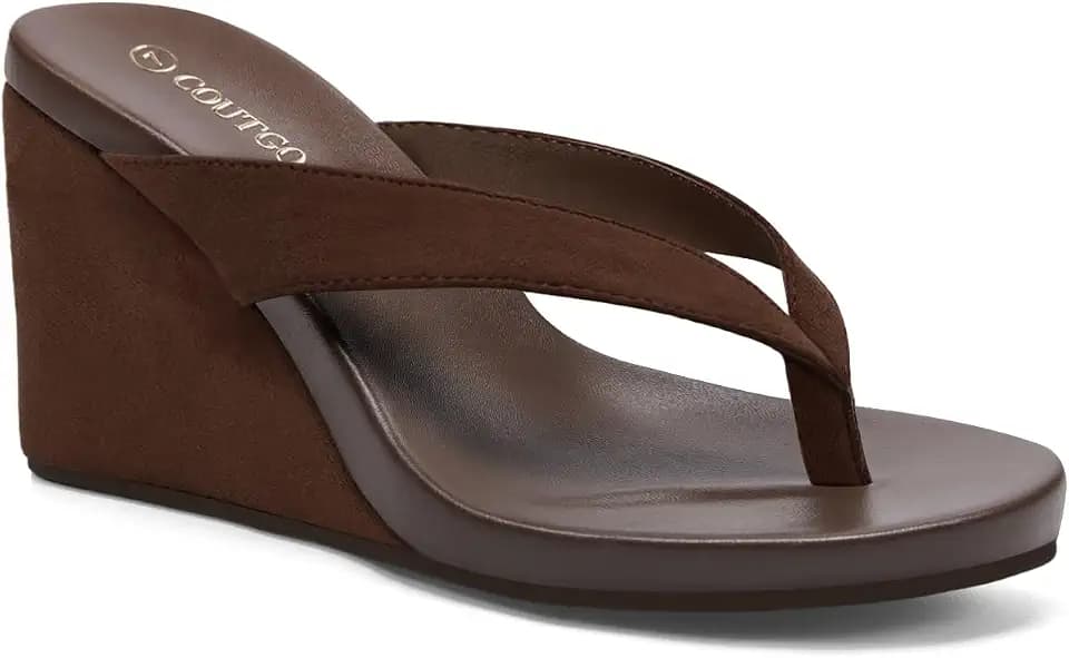 Coutgo Womens Wedge Heels Sandals Platform Flip Flops Slides Slip On Summer Beach Shoes